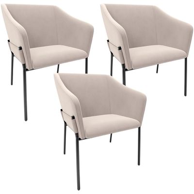 Kit 3 Cadeiras Para Sala de Jantar Estar Living Olívia L02 Suede Bege - Lyam Decor