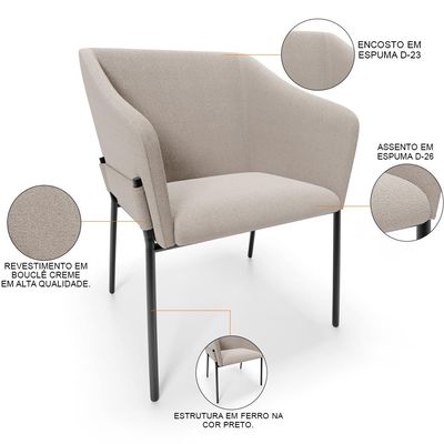 Kit 4 Cadeiras Para Sala de Jantar Estar Living Olívia L02 Bouclê Creme - Lyam Decor