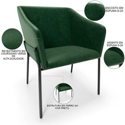 Kit 4 Cadeiras Para Sala de Jantar Estar Living Olívia L02 Couríssimo Verde - Lyam Decor