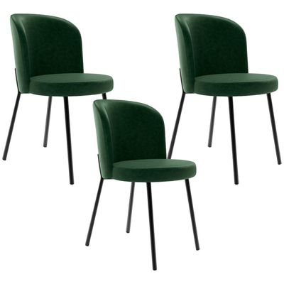 Kit 3 Cadeiras Sala de Jantar Estofada Gavi L02 Couríssimo Verde Musgo - Lyam Decor