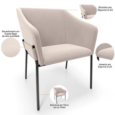 Kit 4 Cadeiras Para Sala de Jantar Estar Living Olívia L02 Suede Bege - Lyam Decor