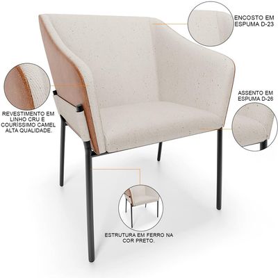 Kit 4 Cadeiras Para Sala de Jantar Estar Living Olívia L02 Linho Cru Couríssimo Camel - Lyam Decor