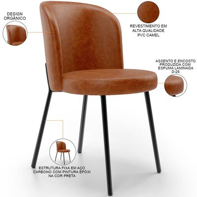 Kit 4 Cadeiras Sala de Jantar Estofada Gavi L02 Couríssimo Camel - Lyam Decor