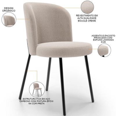 Kit 4 Cadeiras Sala de Jantar Estofada Gavi L02 Bouclê Creme - Lyam Decor