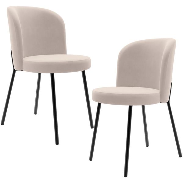 Kit 2 Cadeiras Sala de Jantar Estofada Gavi L02 Suede Bege - Lyam Decor
