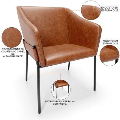Kit 4 Cadeiras Para Sala de Jantar Estar Living Olívia L02 Couríssimo Camel - Lyam Decor