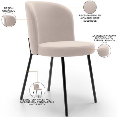 Cadeira Para Sala de Jantar Cozinha Estofada Gavi L02 Suede Bege - Lyam Decor