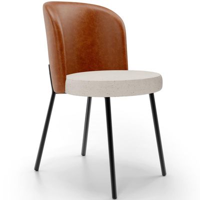 Cadeira Para Sala de Jantar Cozinha Estofada Gavi L02 Couríssimo Camel Linho Cru - Lyam Decor
