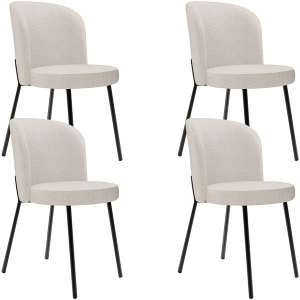 Kit 4 Cadeiras Sala de Jantar Estofada Gavi L02 Linho Cru - Lyam Decor