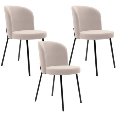 Kit 3 Cadeiras Sala de Jantar Estofada Gavi L02 Suede Bege - Lyam Decor