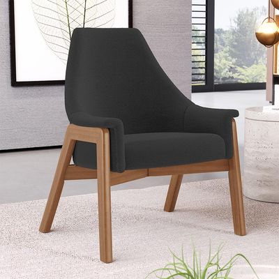 Poltrona Decorativa Para Sala de Estar Sakura L02 Bouclê Preto - Lyam Decor