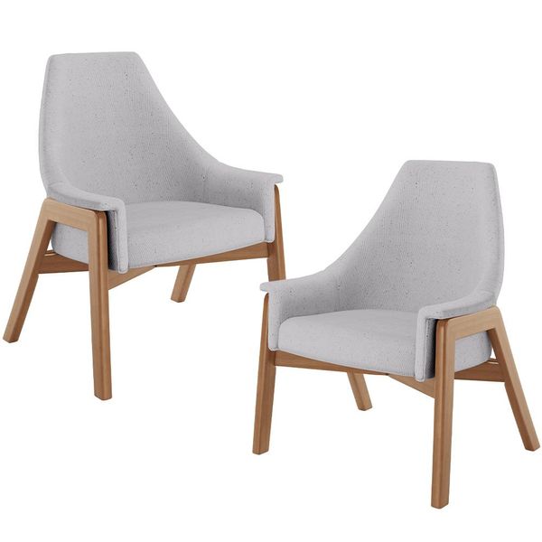 Kit 02 Poltronas Decorativa Para Sala de Estar Sakura L02 Linho Cinza - Lyam Decor