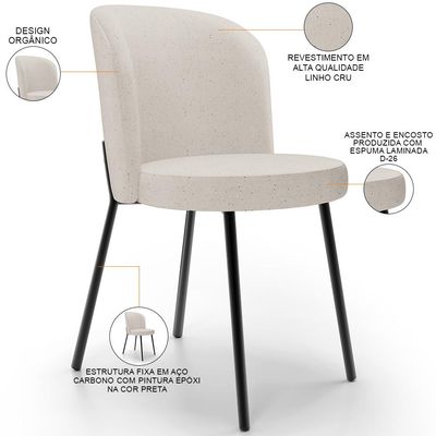 Kit 6 Cadeiras Sala de Jantar Estofada Gavi L02 Linho Cru - Lyam Decor