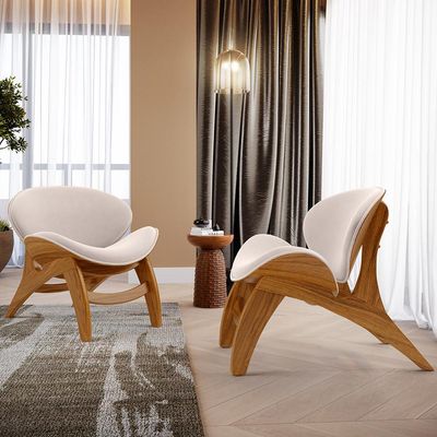 Kit 4 Poltronas Decorativa Orgânica Sala Living Kadosh L02 Suede Bege - Lyam Decor