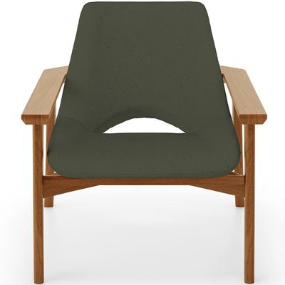Poltrona Decorativa Para Sala de Estar Living Base Madeira Becker L02 Linho Verde Musgo - Lyam Decor