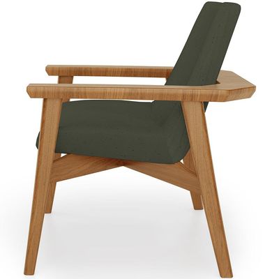 Poltrona Decorativa Para Sala de Estar Living Base Madeira Becker L02 Linho Verde Musgo - Lyam Decor