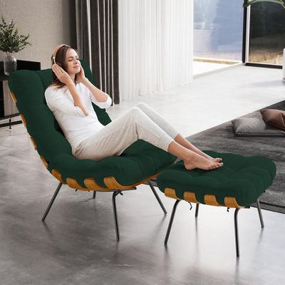 Puff Decorativo Sala de Estar Costela L02 Suede Verde Musgo - Lyam Decor