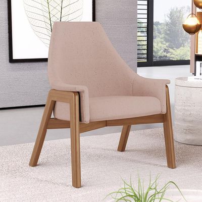 Poltrona Decorativa Para Sala de Estar Sakura L02 Linho Rosê - Lyam Decor