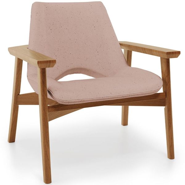 Poltrona Decorativa Para Sala de Estar Living Base Madeira Becker L02 Linho Rosê - Lyam Decor