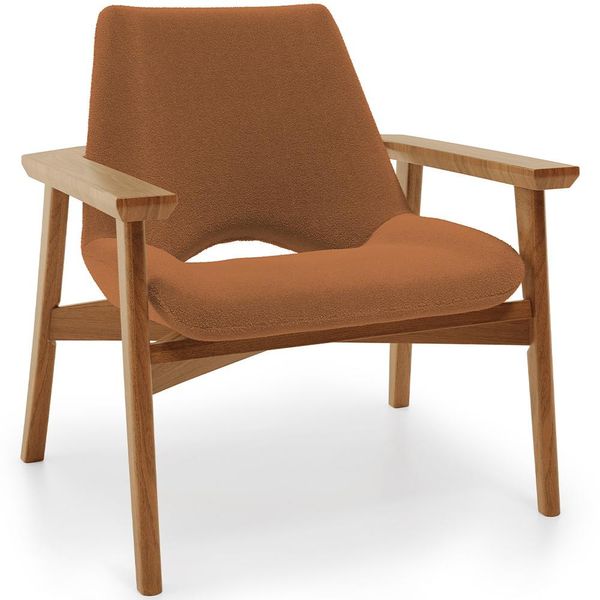 Poltrona Decorativa Para Sala de Estar Living Base Madeira Becker L02 Bouclê Terracota - Lyam Decor