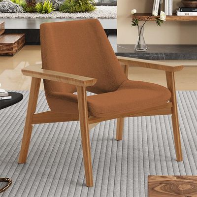 Poltrona Decorativa Para Sala de Estar Living Base Madeira Becker L02 Bouclê Terracota - Lyam Decor