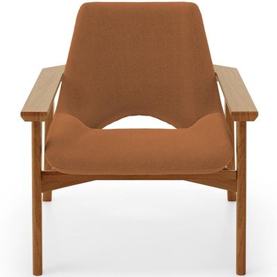 Poltrona Decorativa Para Sala de Estar Living Base Madeira Becker L02 Bouclê Terracota - Lyam Decor