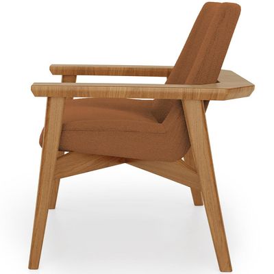 Poltrona Decorativa Para Sala de Estar Living Base Madeira Becker L02 Bouclê Terracota - Lyam Decor