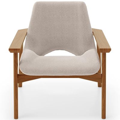 Poltrona Decorativa Para Sala de Estar Living Base Madeira Becker L02 Bouclê Creme - Lyam Decor