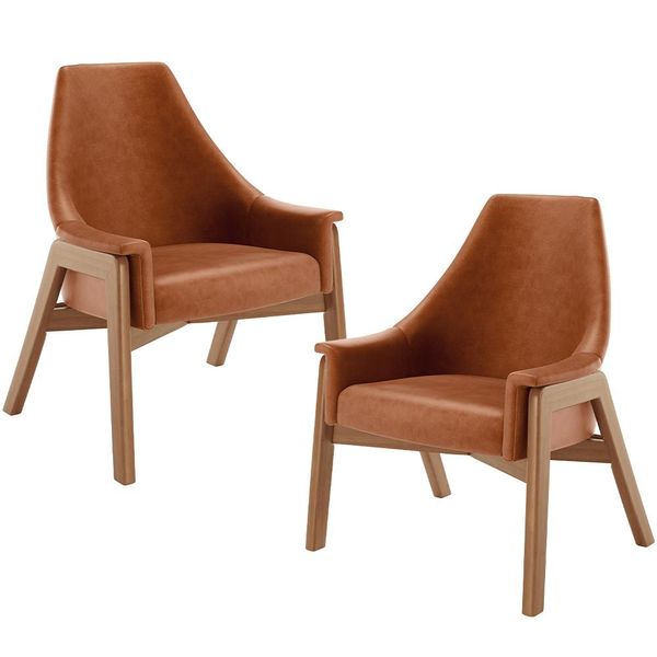 Kit 02 Poltronas Decorativa Para Sala de Estar Sakura L02 Couríssimo Camel - Lyam Decor