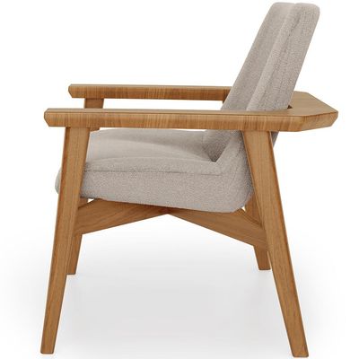 Poltrona Decorativa Para Sala de Estar Living Base Madeira Becker L02 Bouclê Creme - Lyam Decor