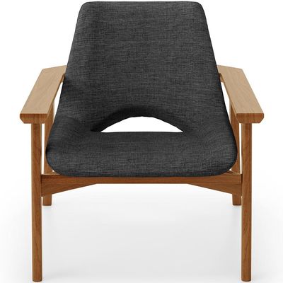 Poltrona Decorativa Para Sala de Estar Living Base Madeira Becker L02 Linho Cinza Escuro - Lyam Decor