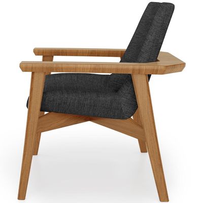 Poltrona Decorativa Para Sala de Estar Living Base Madeira Becker L02 Linho Cinza Escuro - Lyam Decor