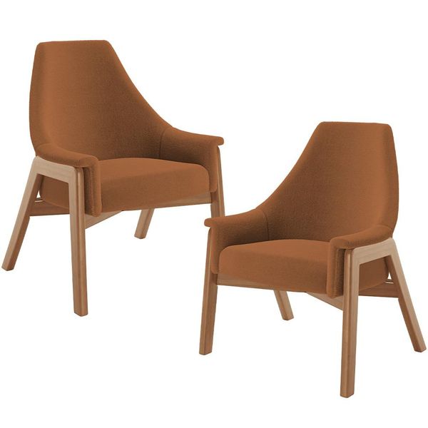 Kit 02 Poltronas Decorativa Para Sala de Estar Sakura L02 Bouclê Terracota - Lyam Decor