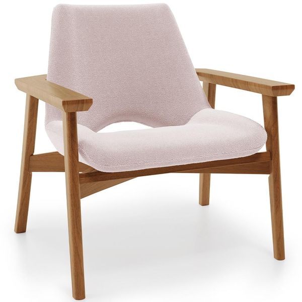 Poltrona Decorativa Para Sala de Estar Living Base Madeira Becker L02 Bouclê Rosê - Lyam Decor
