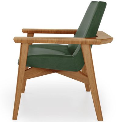 Poltrona Decorativa Para Sala de Estar Living Base Madeira Becker L02 Couríssimo Verde Musgo - Lyam Decor