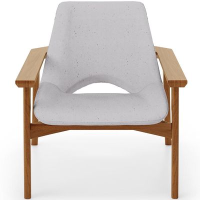 Poltrona Decorativa Para Sala de Estar Living Base Madeira Becker L02 Linho Cinza - Lyam Decor