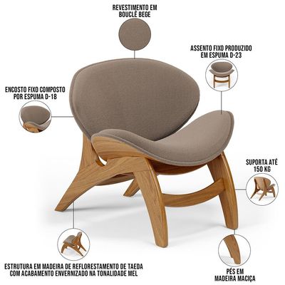 Kit 2 Poltronas Decorativa Orgânica Sala Living Kadosh L02 Bouclê Bege - Lyam Decor