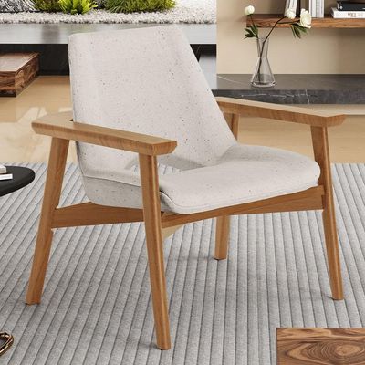 Poltrona Decorativa Para Sala de Estar Living Base Madeira Becker L02 Linho Cru - Lyam Decor