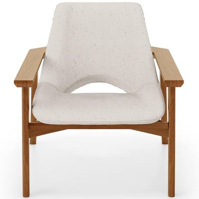 Poltrona Decorativa Para Sala de Estar Living Base Madeira Becker L02 Linho Cru - Lyam Decor