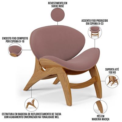 Poltrona Decorativa Orgânica Sala Living Kadosh L02 Suede Rosê - Lyam Decor