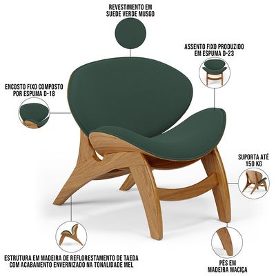 Poltrona Decorativa Orgânica Sala Living Kadosh L02 Suede Verde Musgo - Lyam Decor
