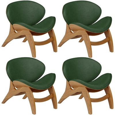 Kit 4 Poltronas Decorativa Orgânica Sala Living Kadosh L02 Couríssimo Verde Musgo - Lyam Decor