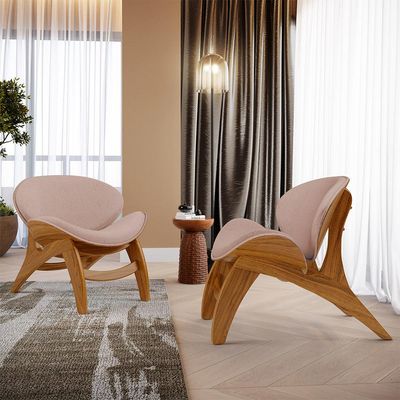 Kit 4 Poltronas Decorativa Orgânica Sala Living Kadosh L02 Linho Rosê - Lyam Decor