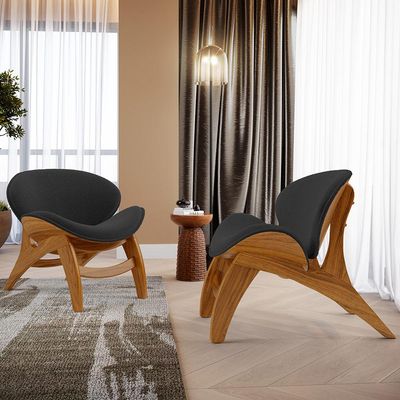 Kit 4 Poltronas Decorativa Orgânica Sala Living Kadosh L02 Bouclê Preto - Lyam Decor