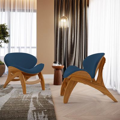 Kit 2 Poltronas Decorativa Orgânica Sala Living Kadosh L02 Suede Azul Marinho - Lyam Decor
