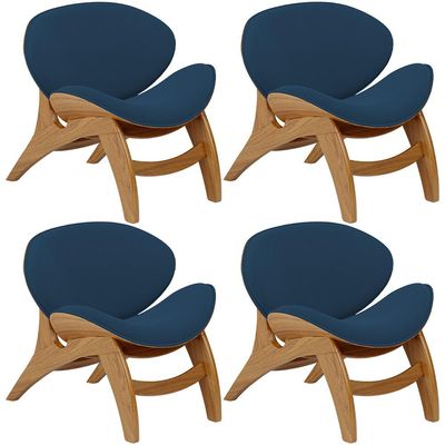 Kit 4 Poltronas Decorativa Orgânica Sala Living Kadosh L02 Suede Azul Marinho - Lyam Decor