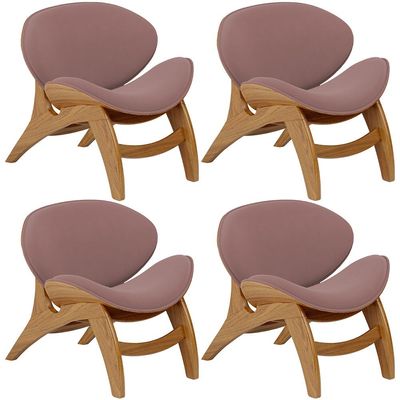 Kit 4 Poltronas Decorativa Orgânica Sala Living Kadosh L02 Suede Rosê - Lyam Decor
