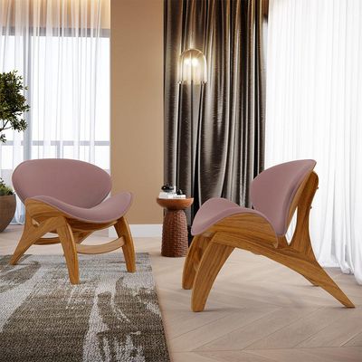 Kit 4 Poltronas Decorativa Orgânica Sala Living Kadosh L02 Suede Rosê - Lyam Decor