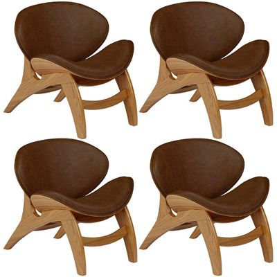 Kit 4 Poltronas Decorativa Orgânica Sala Living Kadosh L02 Couríssimo Marrom - Lyam Decor