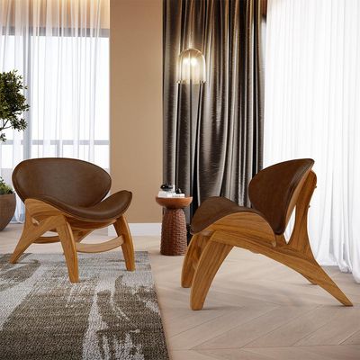 Kit 4 Poltronas Decorativa Orgânica Sala Living Kadosh L02 Couríssimo Marrom - Lyam Decor